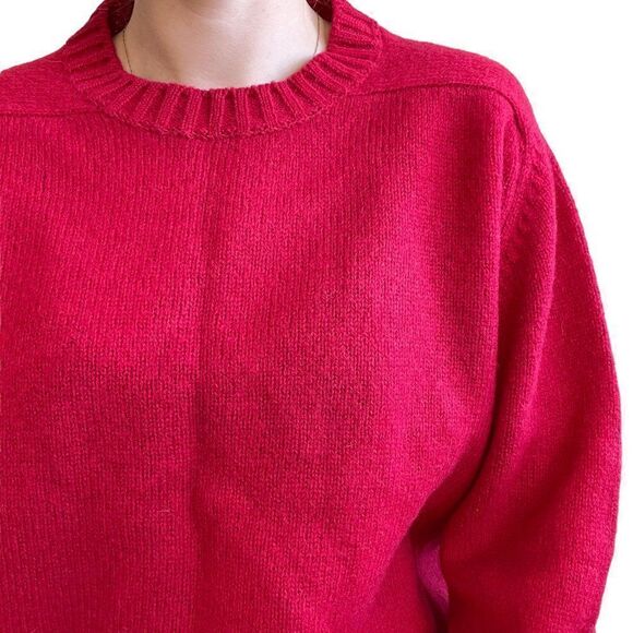 Vintage Womens 1970s LL Bean Cherry Red Wool Crewneck Sweater Made in Ireland - Picture 5 of 7